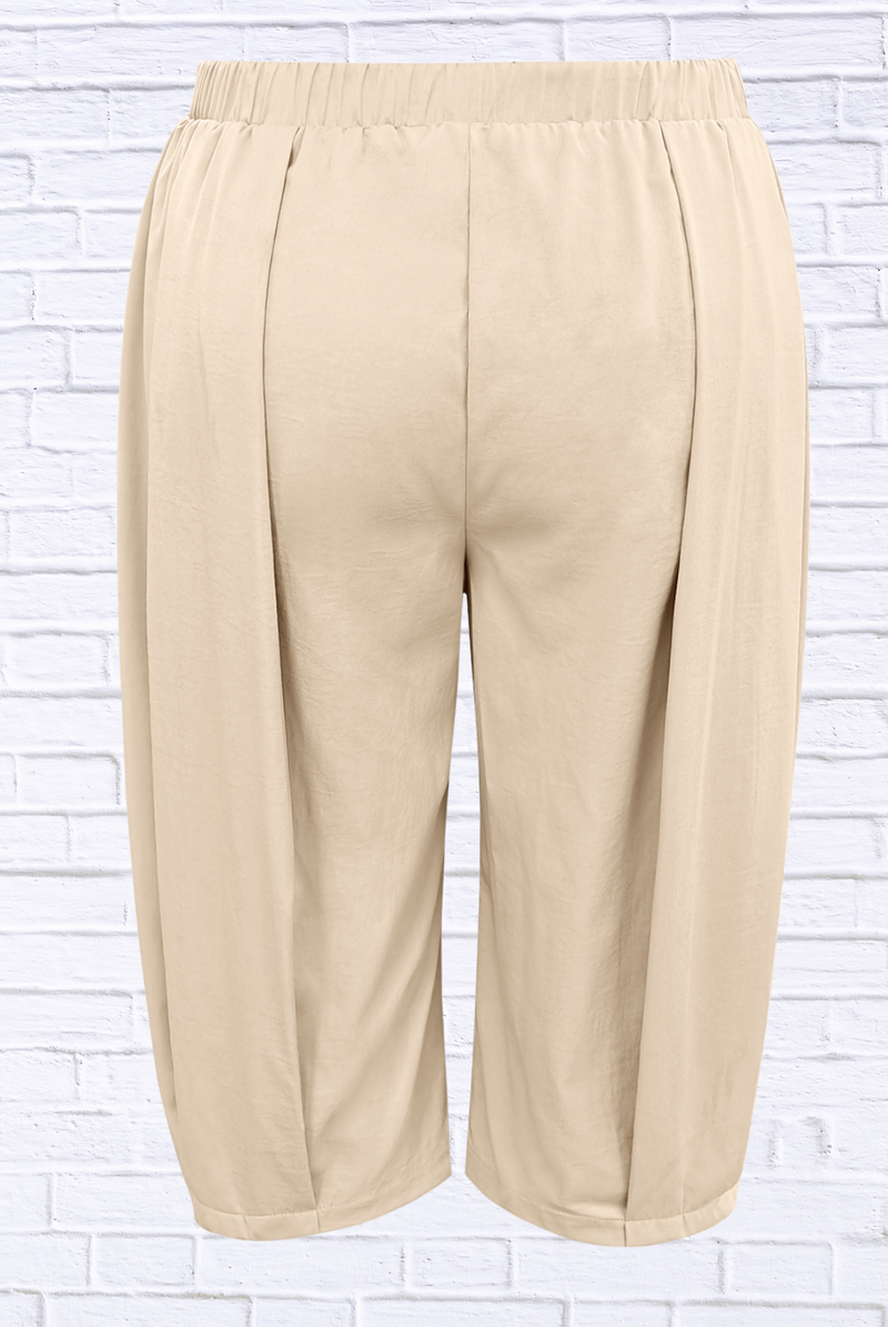 Plus Size Wide Leg Pleated Detail Cropped Pants
