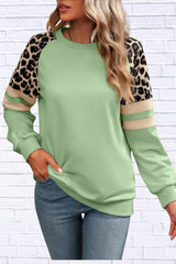 Leopard Round Neck Raglan Sleeve Sweatshirt