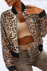 Sequin Leopard Zip Up Jacket