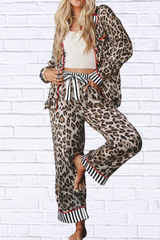 Leopard and Striped Trim Shirt and Pants Set