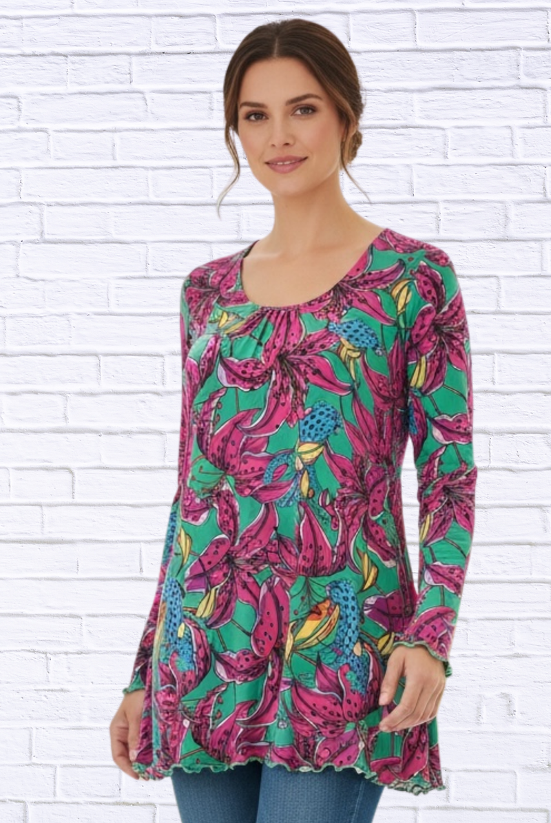 Sibella Pleated Front Long Sleeve Blouse