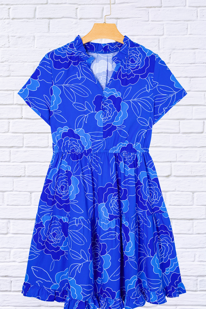 Ruffled Hem Short Sleeve Flowy Mini Dress