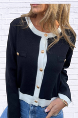 Contrast Trim Button Up Cardigan