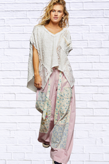 POL Asymmetrical V-Neck Short Sleeve Lace Top