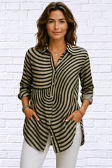Refined Elegance: Striped Cross-Collar Button-Up Shirt