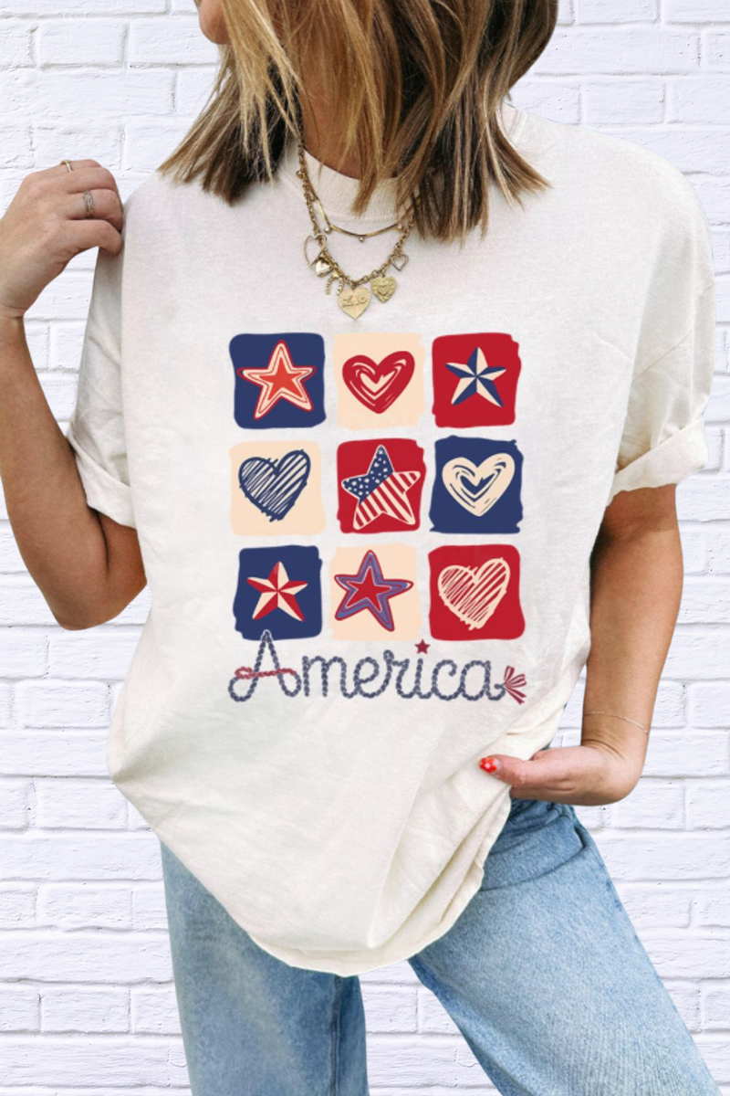 American Heart Star Checkered Graphic Tee