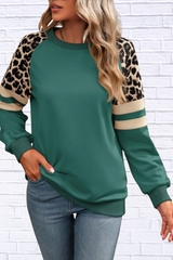 Leopard Round Neck Raglan Sleeve Sweatshirt