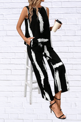 Abstract Print Sleeveless Top & Wide Leg Pants Set
