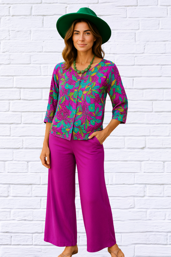 Diva USA Round Neck Button Up Three Quarter Sleeve Knit Top