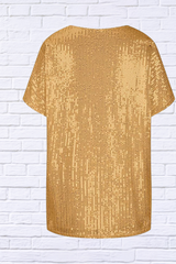 Full Size Sequin V-Neck Short Sleeve Top
