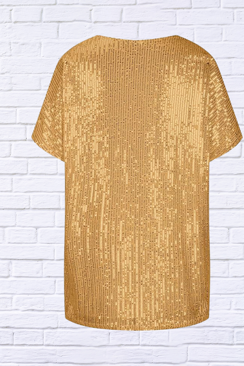 Full Size Sequin V-Neck Short Sleeve Top