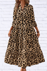 Leopard 3/4 Sleeve Midi Dress