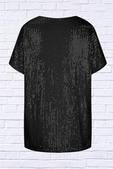 Full Size Sequin V-Neck Short Sleeve Top