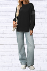 Slit Round Neck Long Sleeve Sweatshirt