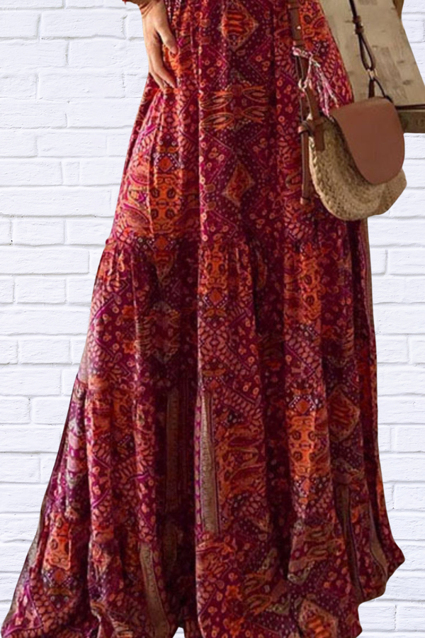 Full Size Printed V-Neck Maxi Cami Dress – Boho Beauty in Every Curve