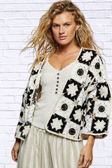 POL Open Front Cardigan with Varied Patterns