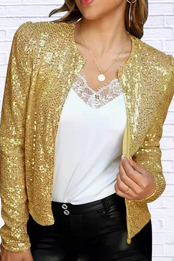 Full Size Sequin Long Sleeve Jacket Plus Size