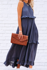 Ruffled Sleeveless Maxi Dress with Pockets