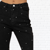 Studded Rhinestone Distressed Denim Jeans