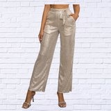 Sequin Tie Waist Straight Leg Pants