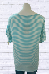 Criss Cross Neckline T Shirt - Turquoise/ White Stripe or Pink / White Stripe