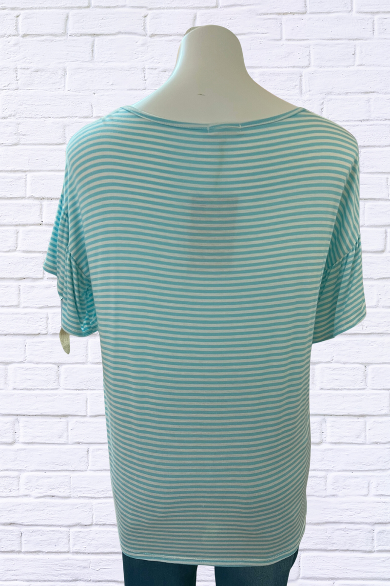 Criss Cross Neckline T Shirt - Turquoise/ White Stripe or Pink / White Stripe