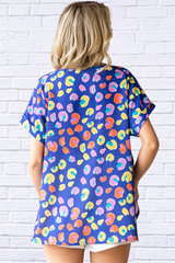 Multi Printed V-Neck Short Sleeve Blouse