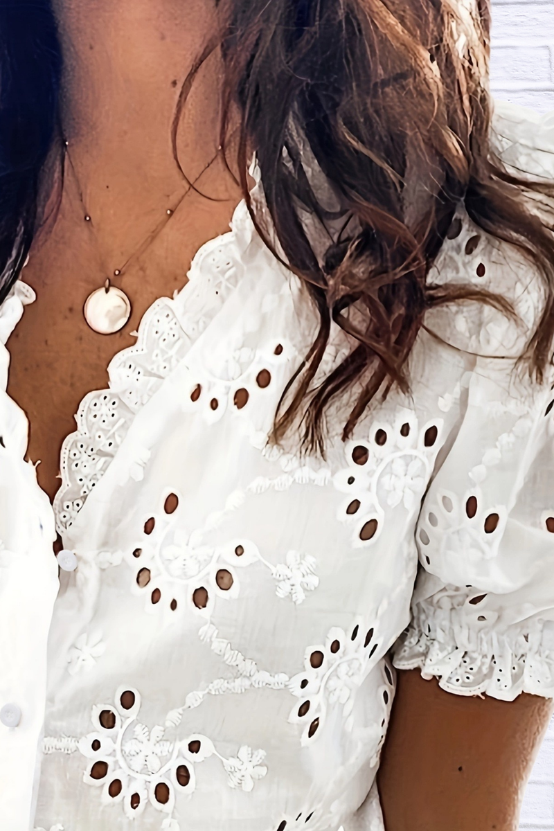 Eyelet Embroidered Short Sleeve Shirt