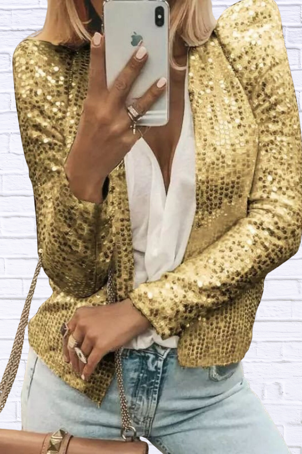 Full Size Sequin Long Sleeve Jacket Plus Size