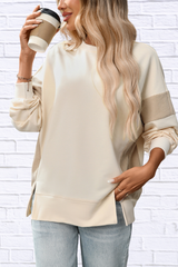 Slit Round Neck Long Sleeve Sweatshirt