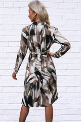Printed V-Neck Long Sleeve Mini Dress