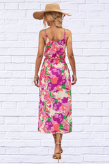 Printed Spaghetti Strap Front Slit Dress