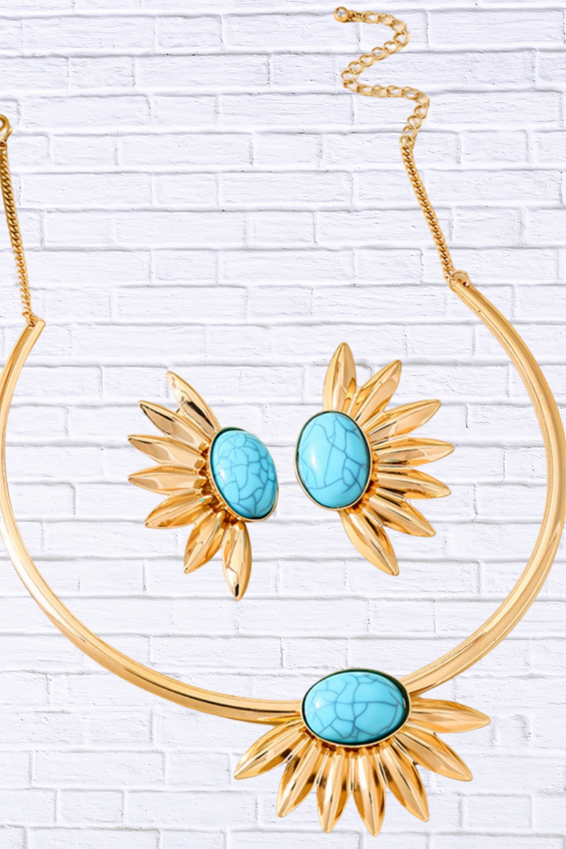 Turquoise Sunflower Necklace and Earrings Jewelry Set