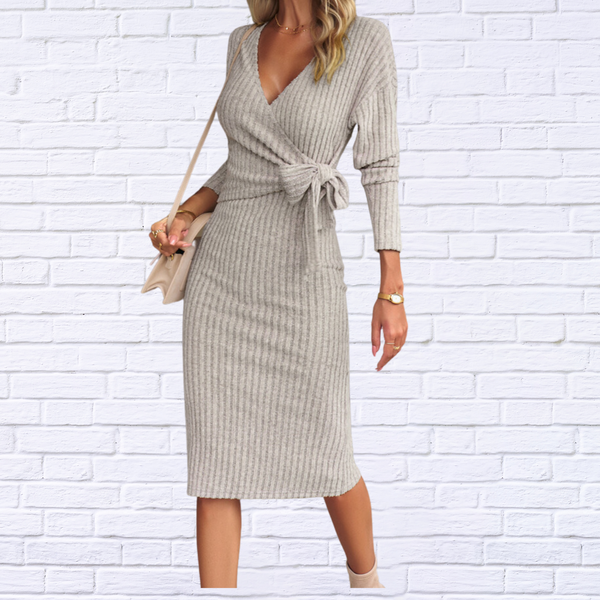 Women's V-Neck Knitted Tie Dress - Fall Fashion 2023 | Diva USA