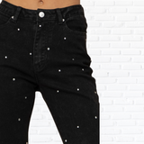 Studded Rhinestone Distressed Denim Jeans