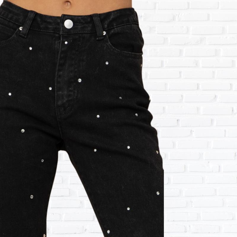 Studded Rhinestone Distressed Denim Jeans