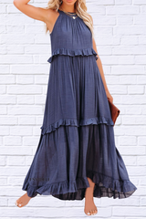 Ruffled Sleeveless Maxi Dress with Pockets