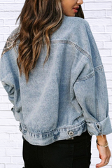 Distressed Leopard Drop Shoulder Denim Jacket