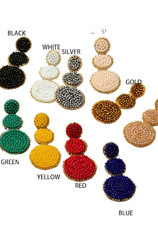 Graduate three Glass Bead Disks Drop Earrings
