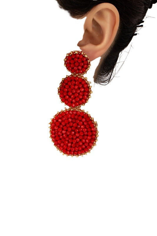 Graduate three Glass Bead Disks Drop Earrings