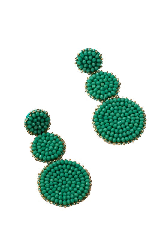 Graduate three Glass Bead Disks Drop Earrings