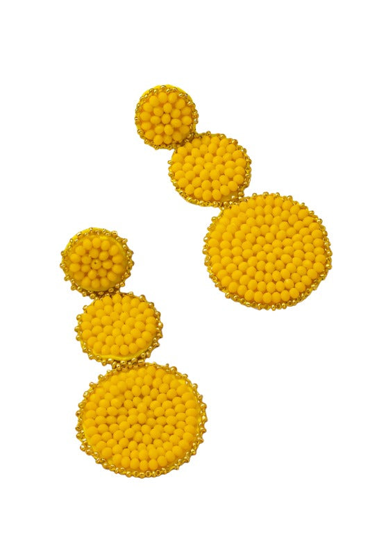 Graduate three Glass Bead Disks Drop Earrings