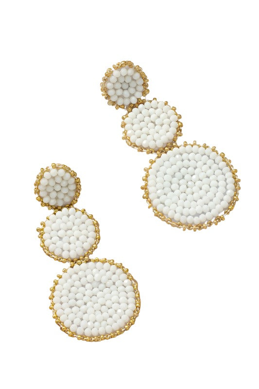 Graduate three Glass Bead Disks Drop Earrings