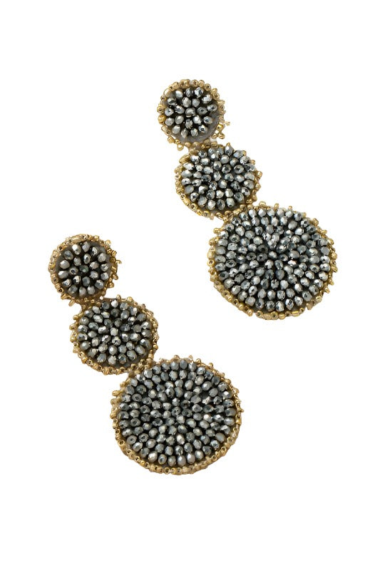 Graduate three Glass Bead Disks Drop Earrings