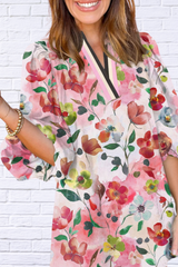 Breezy Elegance – Floral Print Notched Tunic Dress