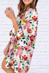 Breezy Elegance – Floral Print Notched Tunic Dress