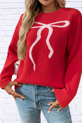 Bow Round Neck Long Sleeve Sweater