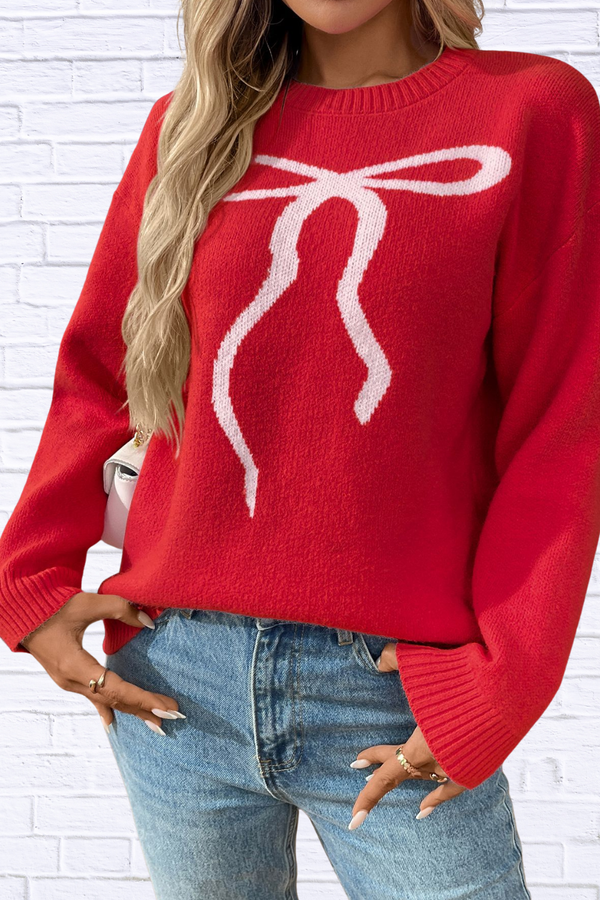 Bow Round Neck Long Sleeve Sweater
