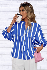 Striped Button Front Notched Blouse