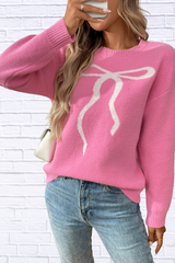 Bow Round Neck Long Sleeve Sweater